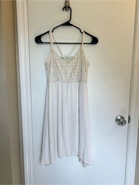 Light Cream Boho Hippie Crochet Festival Bodice Spaghetti Strap Dress